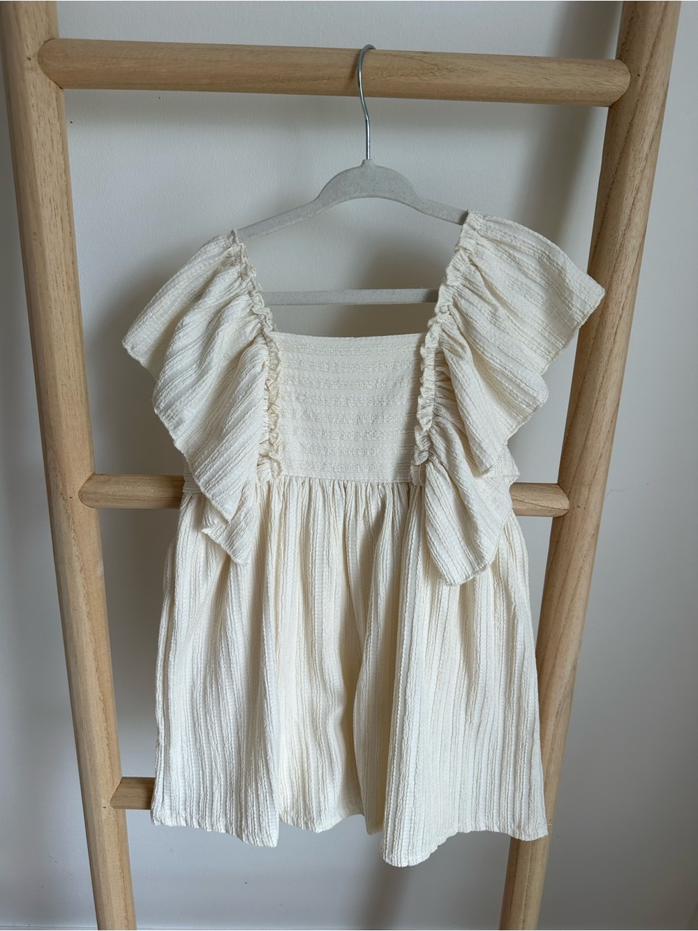 Ivory Ruffle Sleeve Textured Dress